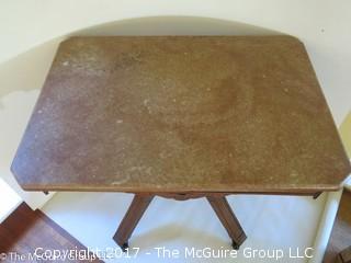 Marble top side table on carved base with castors; 17 1/2 x 25 x 19 1/2"T 