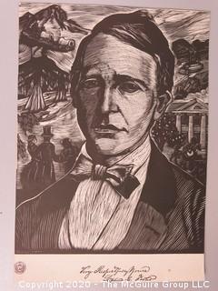 Print of Stephen Foster by Howard Simon for American Society of Composers Authors Publishers.  On Paper 8" x 11".