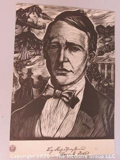 Print of Stephen Foster by Howard Simon for American Society of Composers Authors Publishers.  On Paper 8" x 11".