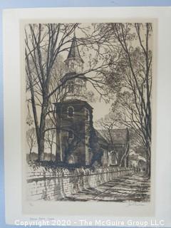 Signed and Numbered Engraving. Bruton Parrish Church by Samuel Chamberlain