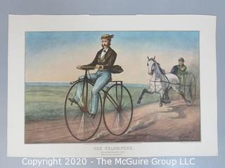 Reprinted from Lithograph by Currier & Ives, The Velocipede 