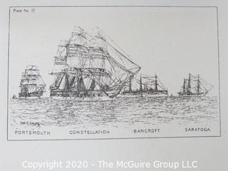 Portsmouth, Constellation, Bancroft Saratoga, Ships, Plate #14.  Black and White print by Fred Cozzens.