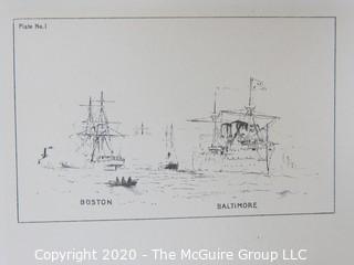 Boston, Baltimore, Ships, Plate #1.  Black and White print by Fred Cozzens.