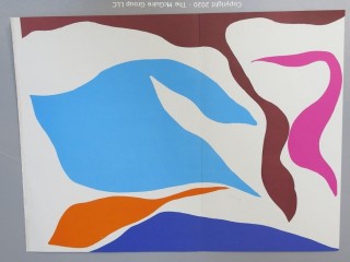 Abstract, Original Lithograph on paper by Ray Parker.  Measures approximately 12" x 15" with fold crease. 