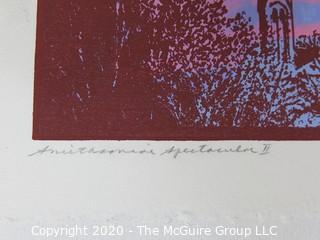 Signed and Numbered Color Print. Smithsonian Spectacular II by Laura Weaver Huff 1991.  Measures approximately 10" x 10".