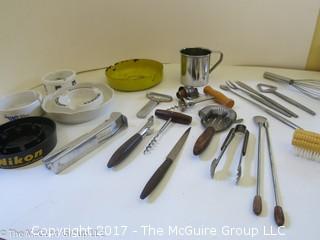 Collection including MCM barware and ashtrays, 