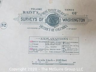 Antique Map of CHEVY CHASE, Plan 33 from Baist's Real Estate Atlas of the District of Columbia, Surveys of Washington. Separated from book and printed on linen.  Measures approximately 21 1/2" x 34". Some Foxing to edges.