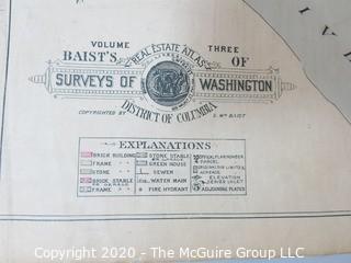 Antique Map of THE DISTRICT OF COLUMBIA, Plan 30 from Baist's Real Estate Atlas of the District of Columbia, Surveys of Washington. Separated from book and printed on linen.  Measures approximately 21 1/2" x 34". Some Foxing to edges.