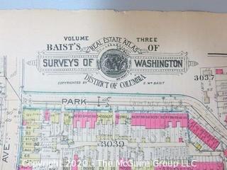 Antique Map, Plan 13 from Baist's Real Estate Atlas of the District Separated from book and printed on linen.  Measures approximately 21 1/2" x 34". Some Foxing to edges.of Columbia, Surveys of Washington. Measures approximately 34" long. Some Foxing to edges.