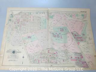 Antique Map, Plan 28 from Baist's Real Estate Atlas of the District of Columbia, Surveys of Washington. Separated from book and printed on linen.  Measures approximately 21 1/2" x 34". Some Foxing to edges.