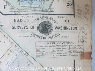Antique Map, Plan 27 from Baist's Real Estate Atlas of the District of Columbia, Surveys of Washington. Separated from book and printed on linen.  Measures approximately 21 1/2" x 34". Some Foxing to edges.