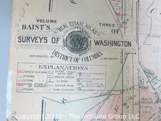 Antique Map, Plan 20 from Baist's Real Estate Atlas of the District of Columbia, Surveys of Washington. Separated from book and printed on linen.  Measures approximately 21 1/2" x 34". Some Foxing to edges.