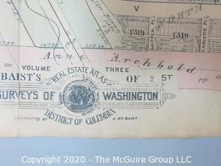 Antique Map, Plan 24 from Baist's Real Estate Atlas of the District of Columbia, Surveys of Washington. Separated from book and printed on linen.  Measures approximately 21 1/2" x 34". Some Foxing to edges.