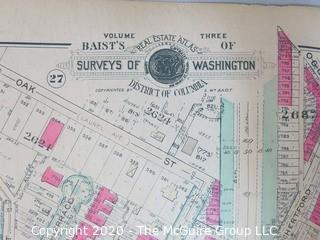 Antique Map, Plan 11 from Baist's Real Estate Atlas of the District of Columbia, Surveys of Washington. Separated from book and printed on linen.  Measures approximately 21 1/2" x 34". Some Foxing to edges.