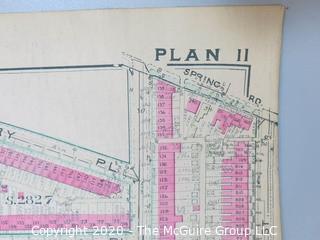 Antique Map, Plan 11 from Baist's Real Estate Atlas of the District of Columbia, Surveys of Washington. Separated from book and printed on linen.  Measures approximately 21 1/2" x 34". Some Foxing to edges.