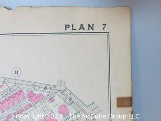 Antique Map, Plan 7 from Baist's Real Estate Atlas of the District of Columbia, Surveys of Washington. Separated from book and printed on linen.  Measures approximately 21 1/2" x 34". Some Foxing to edges.