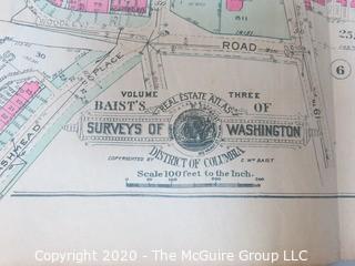 Antique Map, Plan 7 from Baist's Real Estate Atlas of the District of Columbia, Surveys of Washington. Separated from book and printed on linen.  Measures approximately 21 1/2" x 34". Some Foxing to edges.