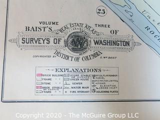 Antique Map, Plan 5 from Baist's Real Estate Atlas of the District of Columbia, Surveys of Washington. Separated from book and printed on linen.  Measures approximately 21 1/2" x 34". Some Foxing to edges.