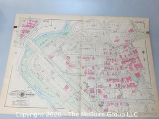 Antique Map, Plan 5 from Baist's Real Estate Atlas of the District of Columbia, Surveys of Washington. Separated from book and printed on linen.  Measures approximately 21 1/2" x 34". Some Foxing to edges.