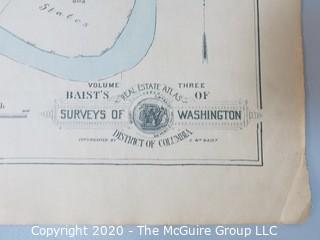 Antique Map, Plan 3 from Baist's Real Estate Atlas of the District of Columbia, Surveys of Washington. Separated from book and printed on linen.  Measures approximately 21 1/2" x 34". Some Foxing to edges.