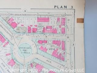 Antique Map, Plan 3 from Baist's Real Estate Atlas of the District of Columbia, Surveys of Washington. Separated from book and printed on linen.  Measures approximately 21 1/2" x 34". Some Foxing to edges.