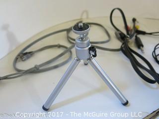 Collection including 2 plug-in timers; small tripod and a "Lafayette" dynamic microphone with cord