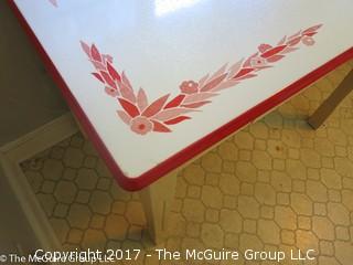 Enameled top mid-century kitchen table with single drawer below; 40 x 25 x 30T