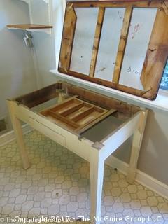 Enameled top mid-century kitchen table with single drawer below; 40 x 25 x 30T