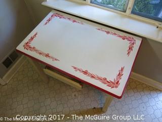 Enameled top mid-century kitchen table with single drawer below; 40 x 25 x 30T