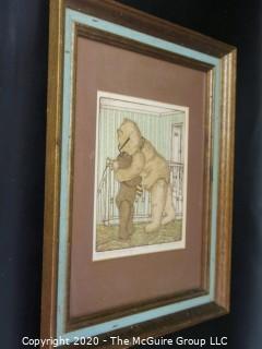 Framed Print of "Father with a Big Bear Hug" Numbered & Signed by Artist Enid Romanik, Illustrator.  Measures approximately 14" X 17".