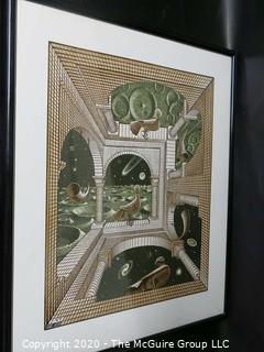 Framed M.C. Escher Print Entitled "Other World".  Measures approximately 26 1/2" X 22 1/2".