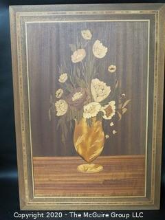 3 Marquetry Inlaid Wood Plaques, Made in Italy.  Measures approximately 16" X 22" and 19 1/2" X 9 1/2".