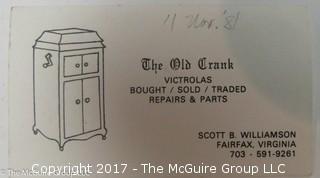 Victor Talking Machine Co. "Victrola" and cabinet.  (Condition is excellent; and comes with all the items photographed); 19W x 22 1/2D x 43 1/2T