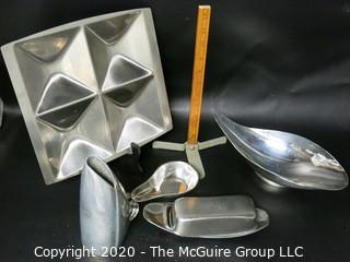 Group of Decorative Metal Items.  Includes WMF Serving Dish and Butter Dish, International Silver Pear Shaped Bowl, Aluminum Modern Vase, Reed & Barton Bowl. 