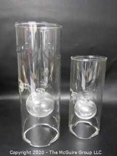 Pair of 2 Wolfard Hand Blown Clear Glass Oil Lamps. 