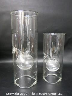 Pair of 2 Wolfard Hand Blown Clear Glass Oil Lamps. 