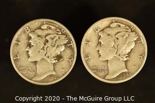 U.S. Collectible Coins: 1945 Mercury Dime & 1943 Mercury Dime 