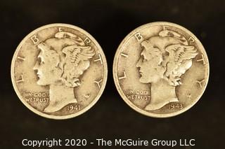 U.S. Collectible Coins: 1941 Mercury Dime & 1943 Mercury Dime 