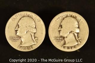 U.S. Collectible Coins: 1944 Washington Quarter & 1936 Washington Quarter 