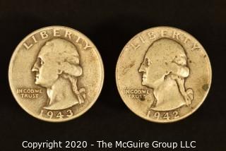 U.S. Collectible Coins: 1943 Washington Quarter & 1942 Washington Quarter 