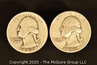 U.S. Collectible Coins: 1947 Washington Quarter & 1951 Washington Quarter 