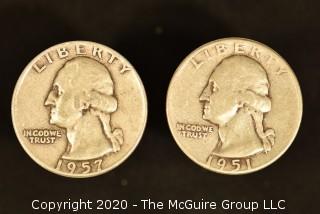 U.S. Collectible Coins: 1957-D Washington Quarter & 1951 Washington Quarter 