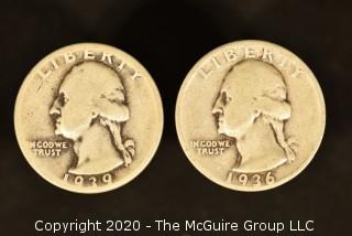 U.S. Collectible Coins: 1939 Washington Quarter & 1936 Washington Quarter 