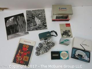 Collection including 8 x 10 glossy photos, Dexter Mat Cutter; metal film canisters; and vintage photography 