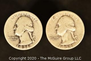 U.S. Collectible Coins: 1936 Washington Quarter & 1939 Washington Quarter 