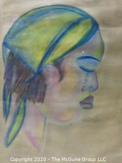 Pastel On Paper of "Primitive" by Nellie-Bond Dickinson 1938. Measures approximately 14" X 18" with Mat on Foam Board.