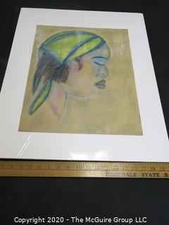 Pastel On Paper of "Primitive" by Nellie-Bond Dickinson 1938. Measures approximately 14" X 18" with Mat on Foam Board.