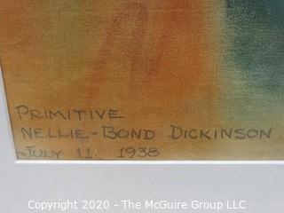 Pastel On Paper of "Primitive" by Nellie-Bond Dickinson 1938. Measures approximately 28" X 22" with Mat on Foam Board.