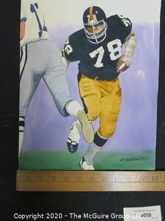 Watercolor of The Steelers, Dwight White, Football Player by G.T.Johnson II, 2002. Measures approximately 11" by 15".