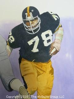 Watercolor of The Steelers, Dwight White, Football Player by G.T.Johnson II, 2002. Measures approximately 11" by 15".